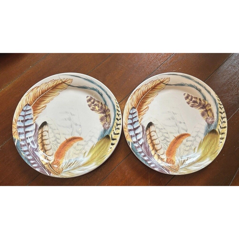 Pier 1 Imports Ironstone Feather Salad Plate 9" Set 2 Western Wall Decor